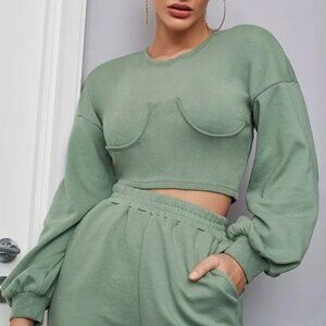 SHEIN Sage Green Cropped Bodice Sweatshirt